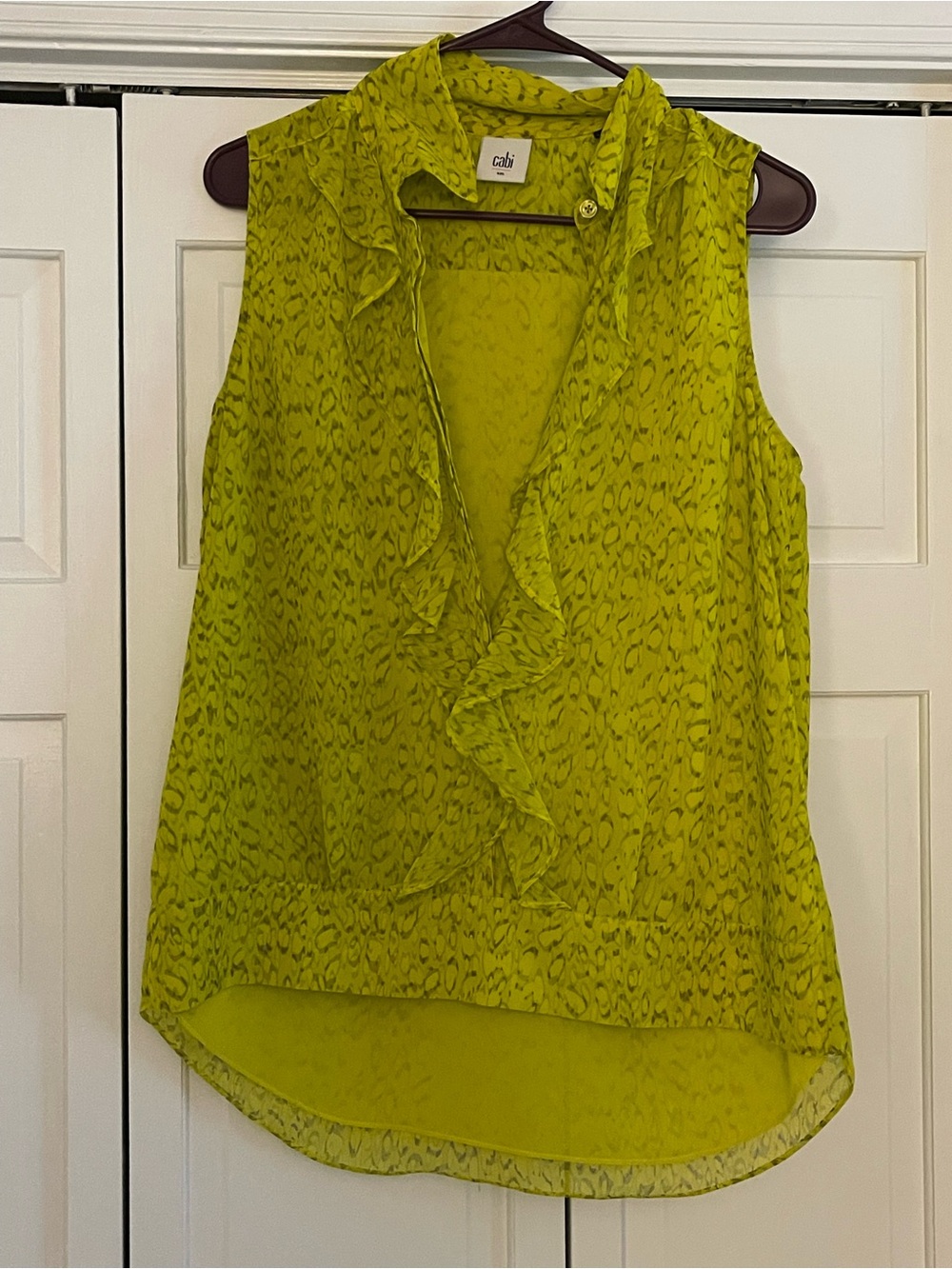 CAbi Chartreuse Ruffle Front Sleeveless Blouse